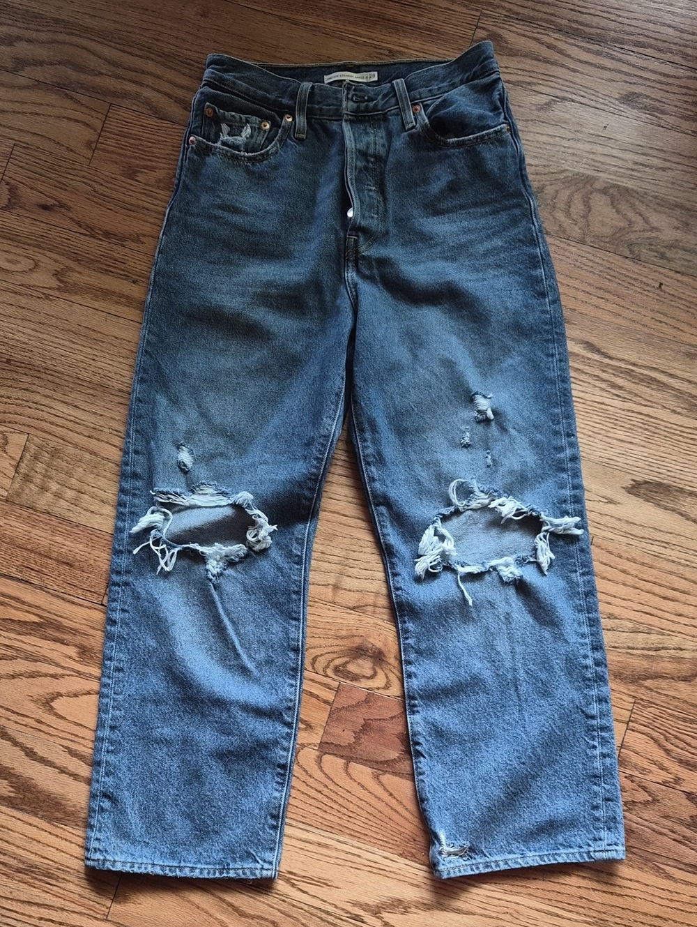 Levi's Women's Distressed Dark Blue Denim Relaxed Jeans
